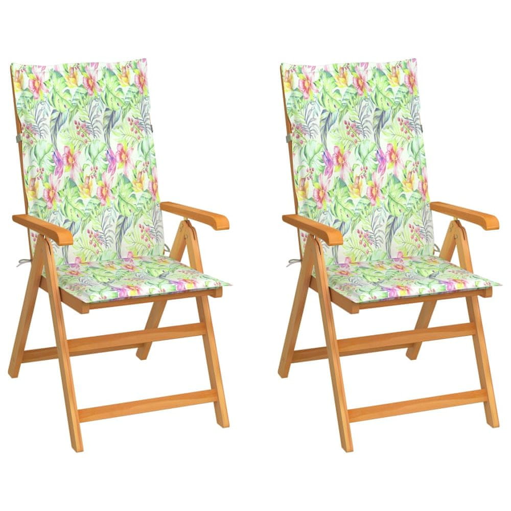 Vidaxl Záhradné stoličky 2 ks podložky s listovým vzorom tíkový masív
